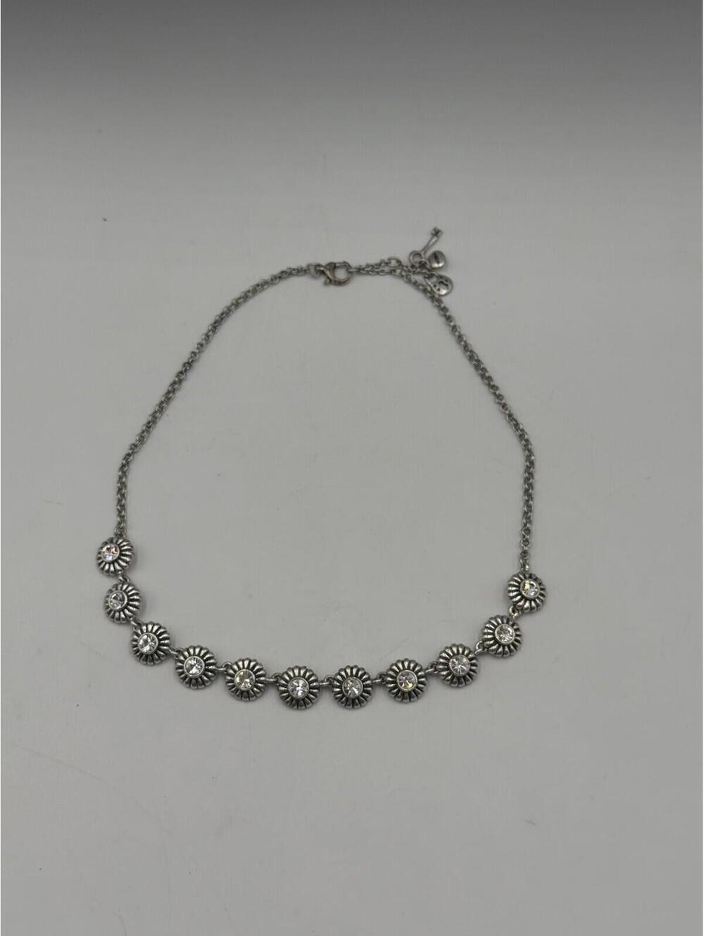 Fossil Silver Tone Rhinestone Daisy Floral Necklace Boho Y2K
